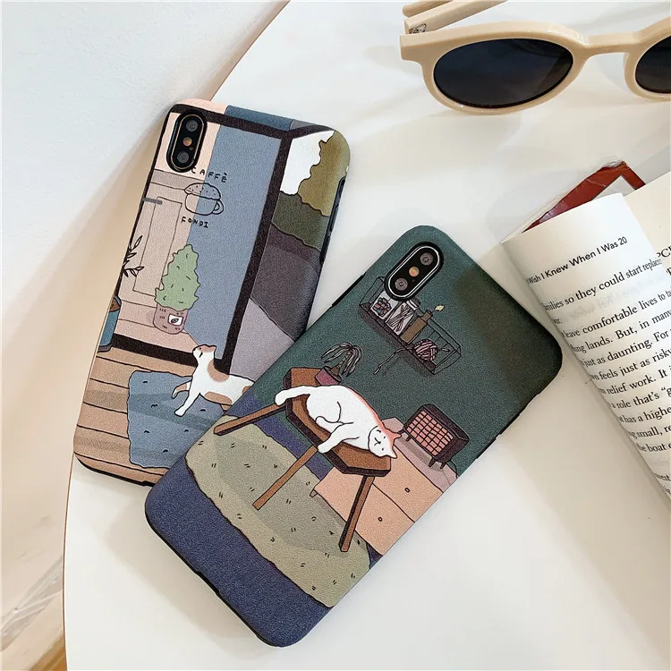 Retro illustration Cute Japanese Cats Phone Case For iPhone X Xs XR XSmax 7 Puls 6 6S 8 Cases Funny Soft Silicon Cover |