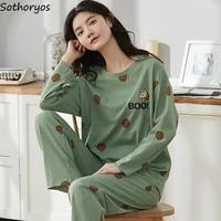 pajama sets women cartoon fashion loose plus size 3xl casual new simple korean style loungewear fall two piece set elegant chic