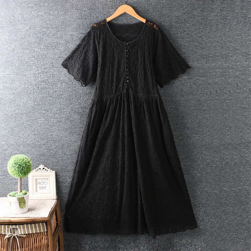 

Chic fresh two piece hollow embroidery lace short sleeve loose casual dress NWM9820-70