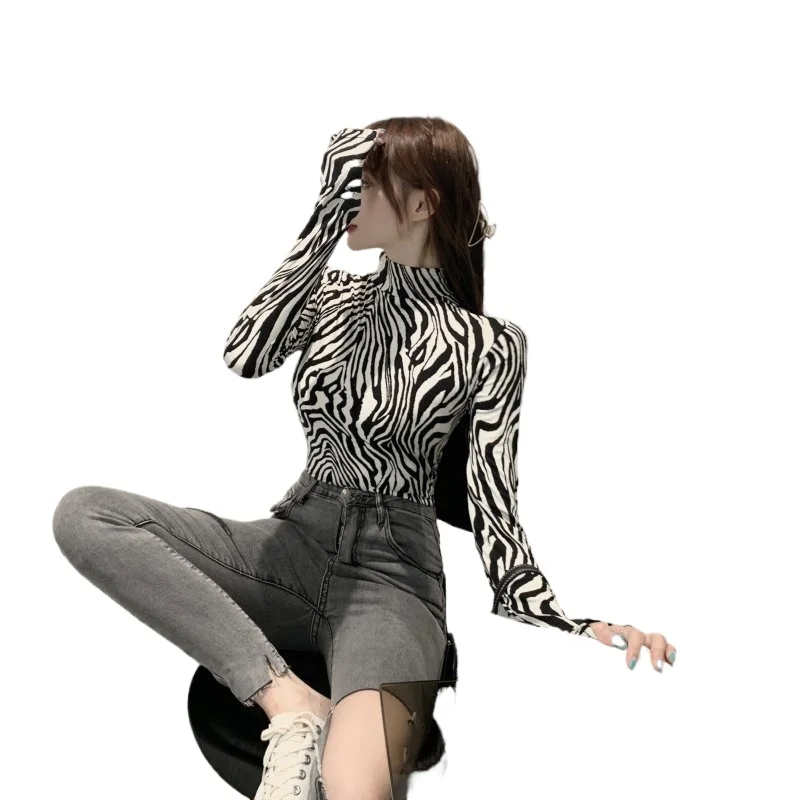 Облегающая нижняя рубашка осень-зима 2020 новинка футболка с высоким воротником в