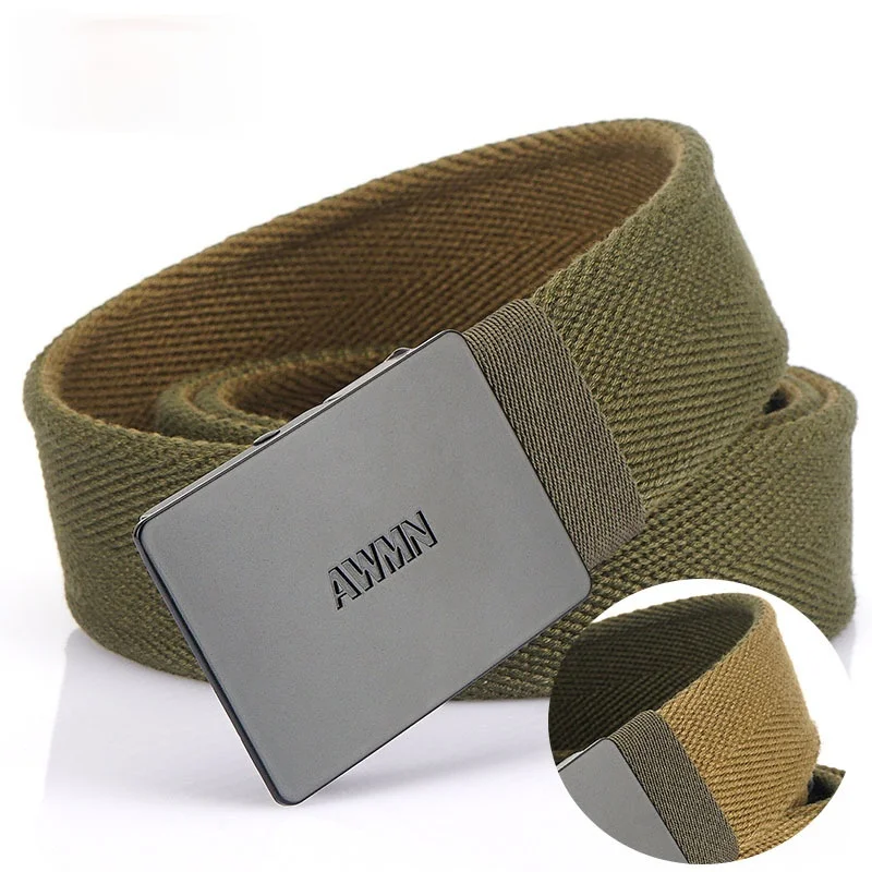 

2021 New AWMN plate buckle double-sided thick canvas men's belt belt factory customizable logo