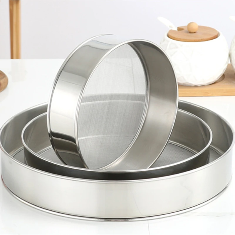 

Round Screened Strainer Stainless Steel Flour Sieve Hand-Baking Pastry Kitchen Food Tools Tea Sugar Fine Mesh Sifter 15cm-30cm