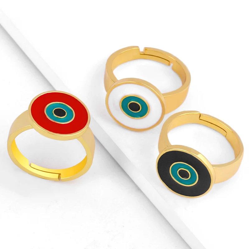 Турецкий Дурной глаз кольца с эмалью Золотое заполнение регулируемые Открытые