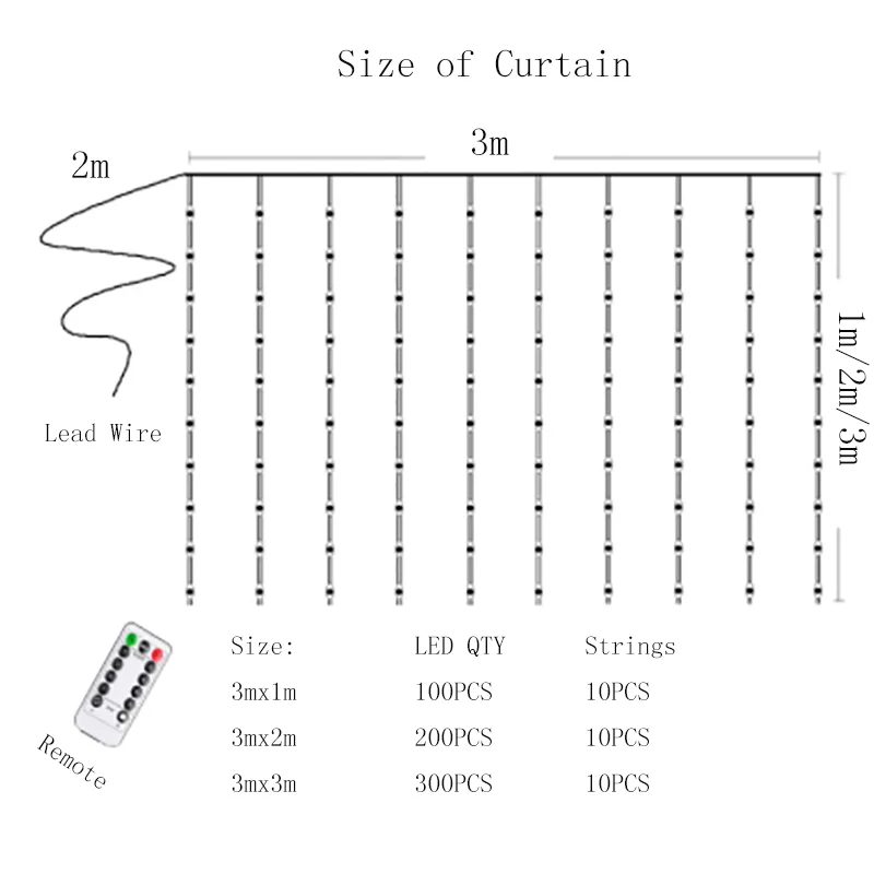 3 м светодиодный гирляндой гирлянда Шторы лампы дистанционного Управление USB