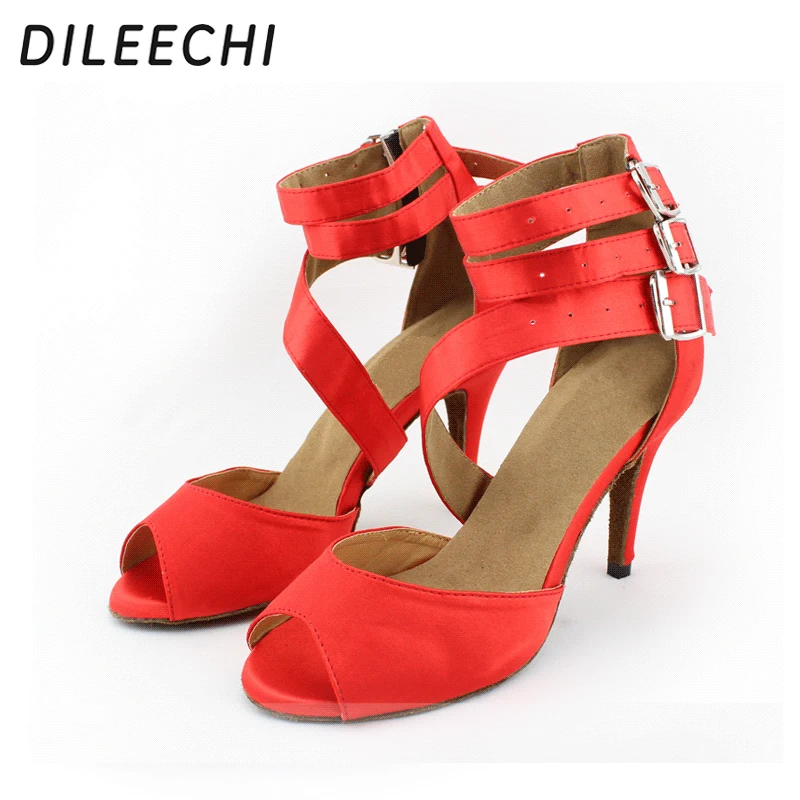 DILEECHI/Красная атласная танцевальная обувь для латинских танцев Женская сальсы