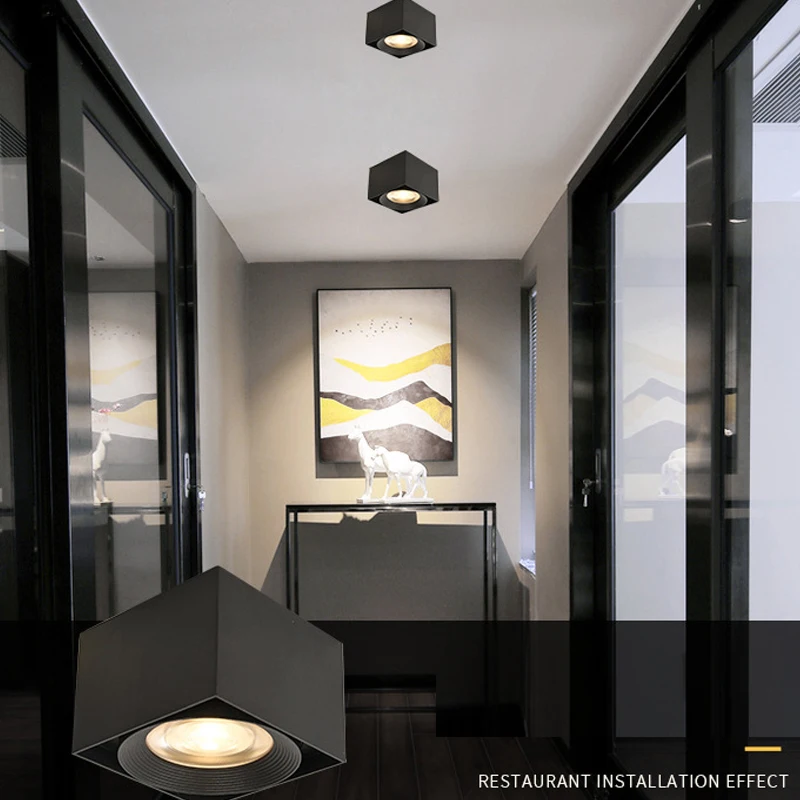 

Square spot light Square surface mounted downlight LED 12W non-opening seat type COB spot light creative surface mounted light