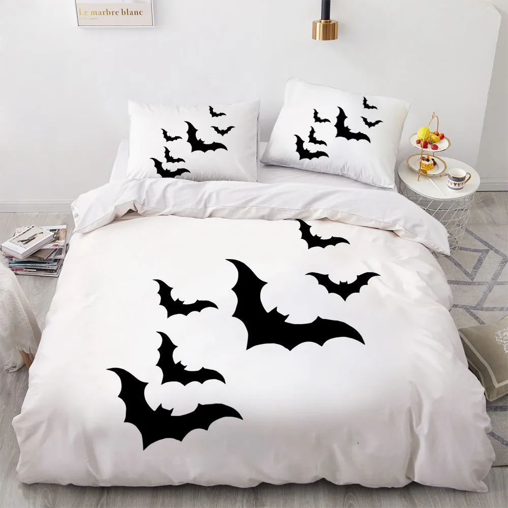 

3D White Quilt Cover Sets Custom Design Halloween Comforther Covers Pillow Cases 200*230cm Full Twin Double Size Face Bedclothes