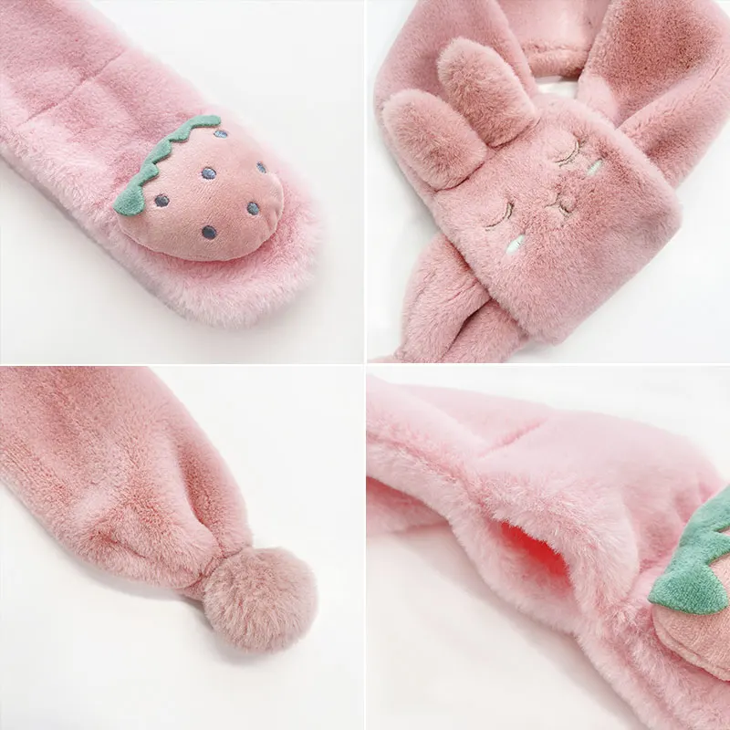

Unisex Spring Winter Children Cute Faux Fur Fruit Rabbit Outdoor Keep Warm Neck Scarf Gift Baby Boys Girls Soft Scarves for Kids