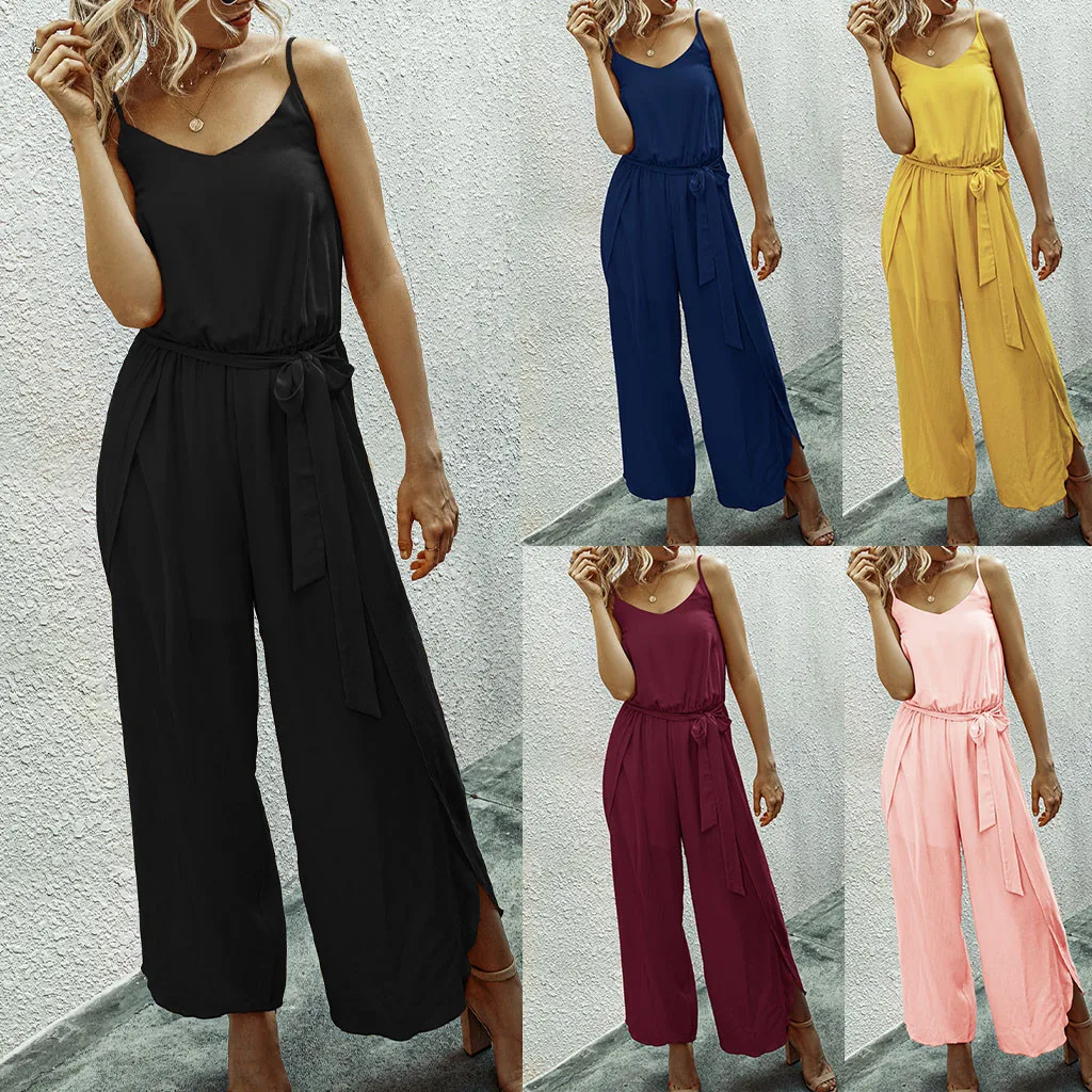 Женский цельный свободный верхний комбинезон без рукавов с карманами в стиле