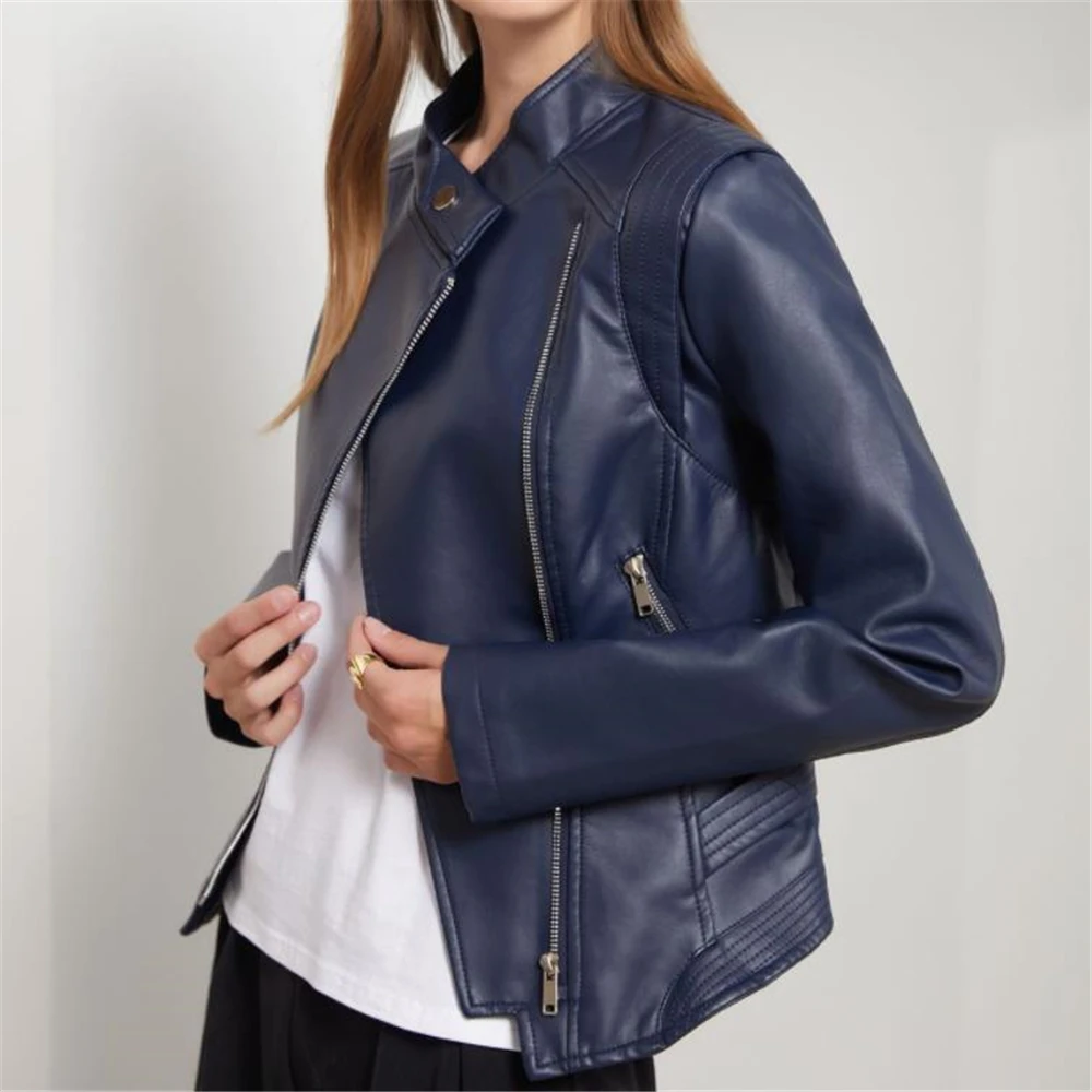 Women Autumn Pu Outerwear Faux Soft Leather Motorcycle Zipper Jacket Coat Female Turndown Collar Slim Biker Coats Streetwear 3XL