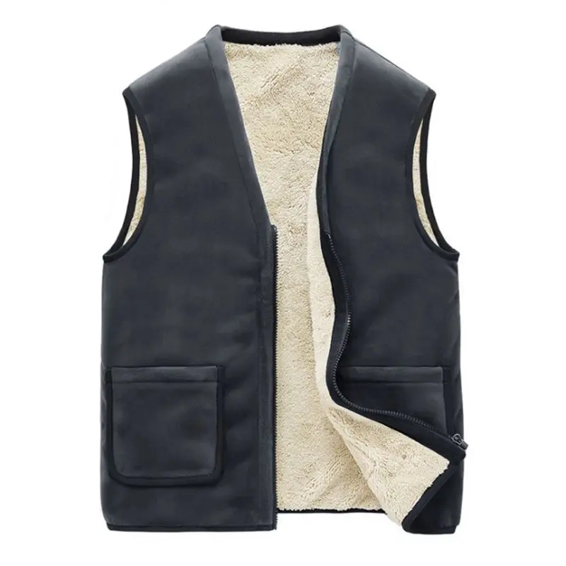 

Men Winter Plush Warm Sleeveless Jacket Faux Fleece Lined Thermal Vest Outwear U50C