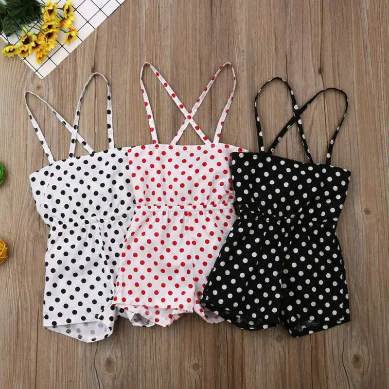 2019 новая одежда для малышей Одежда девочек летнее комбидресс в горошек Детские