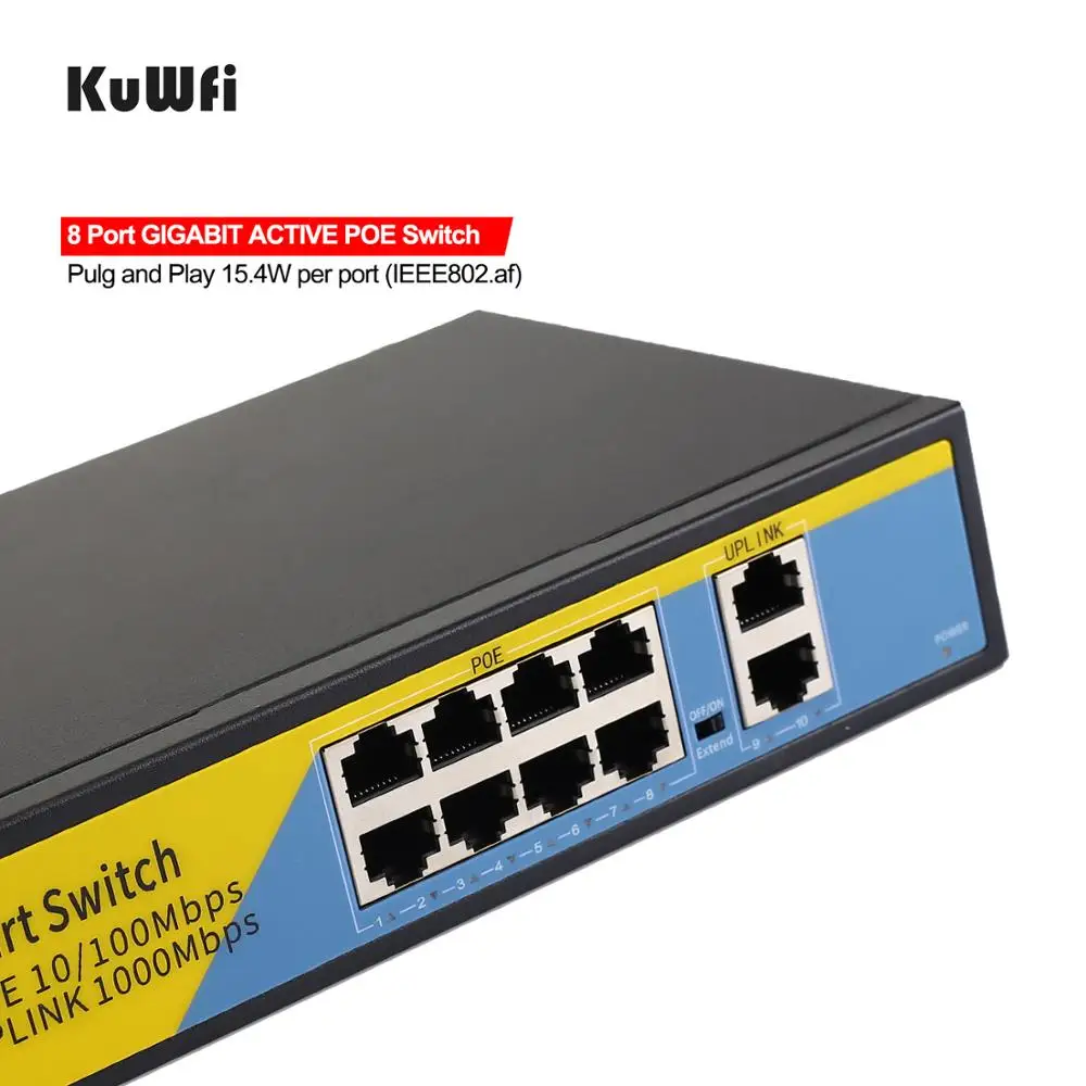 48 В POE коммутатор 10/100/1000 Мбит/с Ethernet 8 портов гигабитный RJ45 концентратор + 2 порта