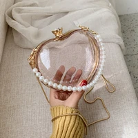 transparent heart shaped pearl tote bag 2020 summer new quality pvc womens handbag diamond lock chain shoulder messenger bag
