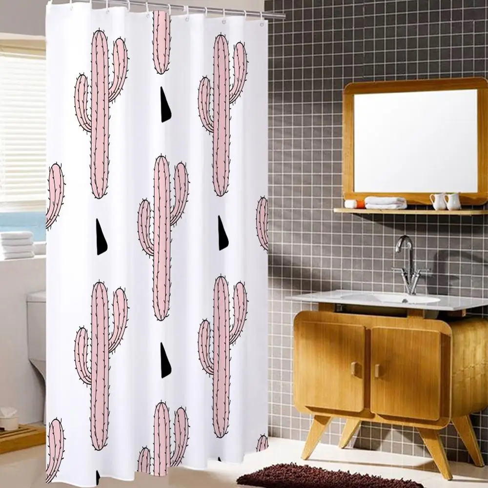 

3D Printed Shower Curtain Waterproof Polyester Fabric Multiple Sizes Cactus Plants Bath Products Bathroom Decor with 12 Hooks