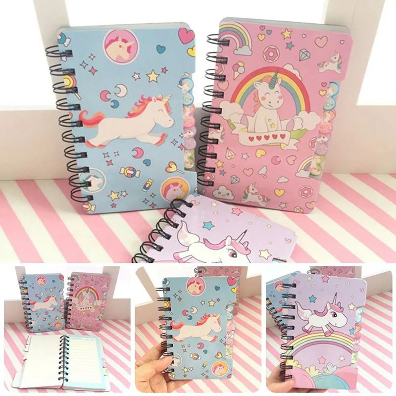 

Notebook Office Stationery Cute Line Inner Page Supplies Random Color Cartoon Unicorn Hard Cover Kawaii Planner Pupils Notepad