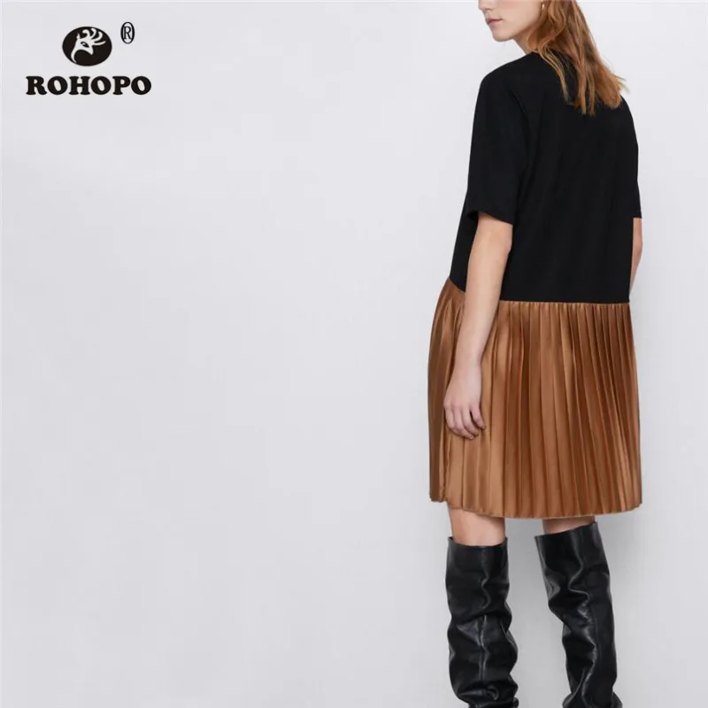 ROHOPO мини-платье с круглым воротником в стиле пэтчворк коротким рукавом