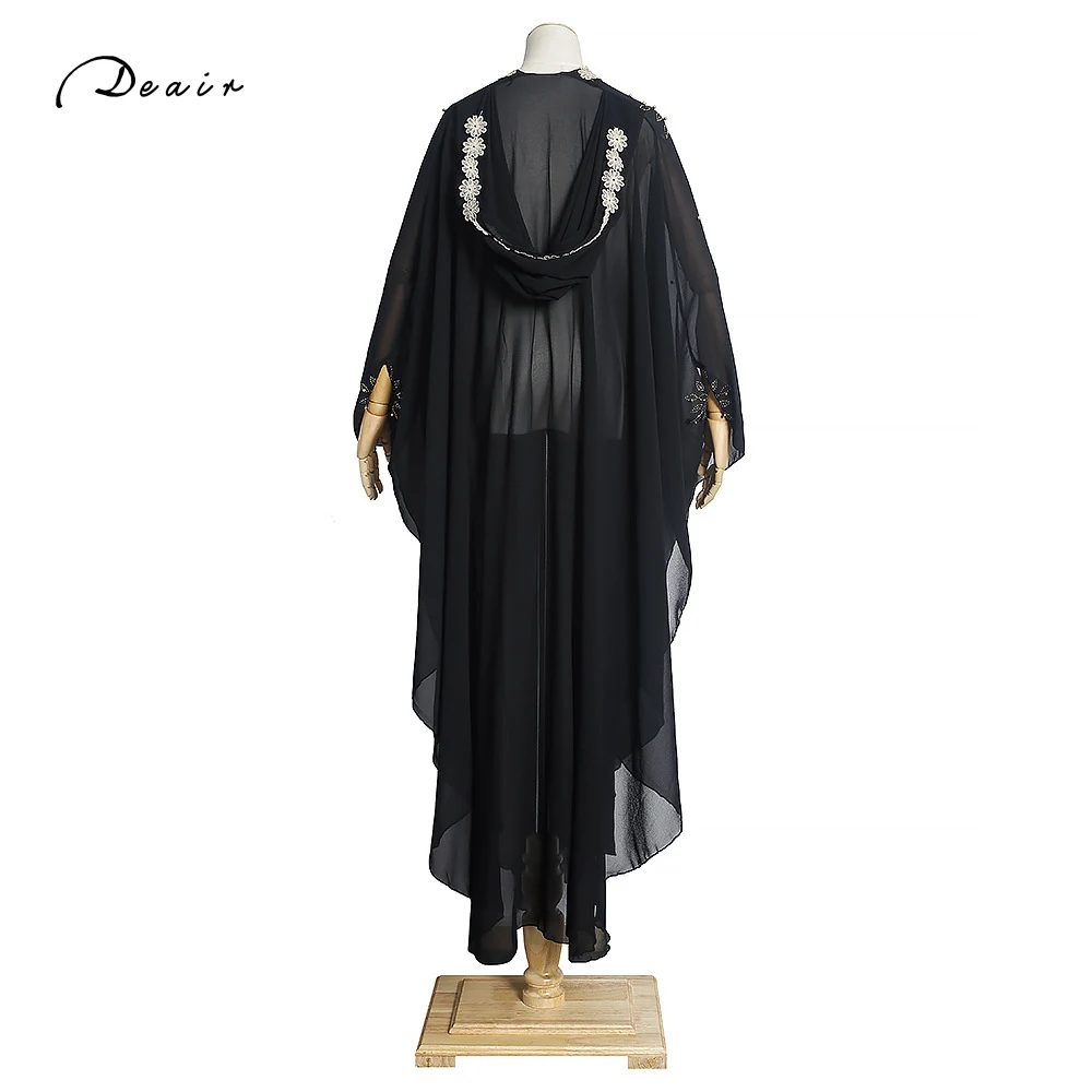 2021 Women Clothing Dubai Open Abayas Turkish Stones Chiffon Hooded Dress Muslim Kaftan Kimono African Loose Boubou Robes