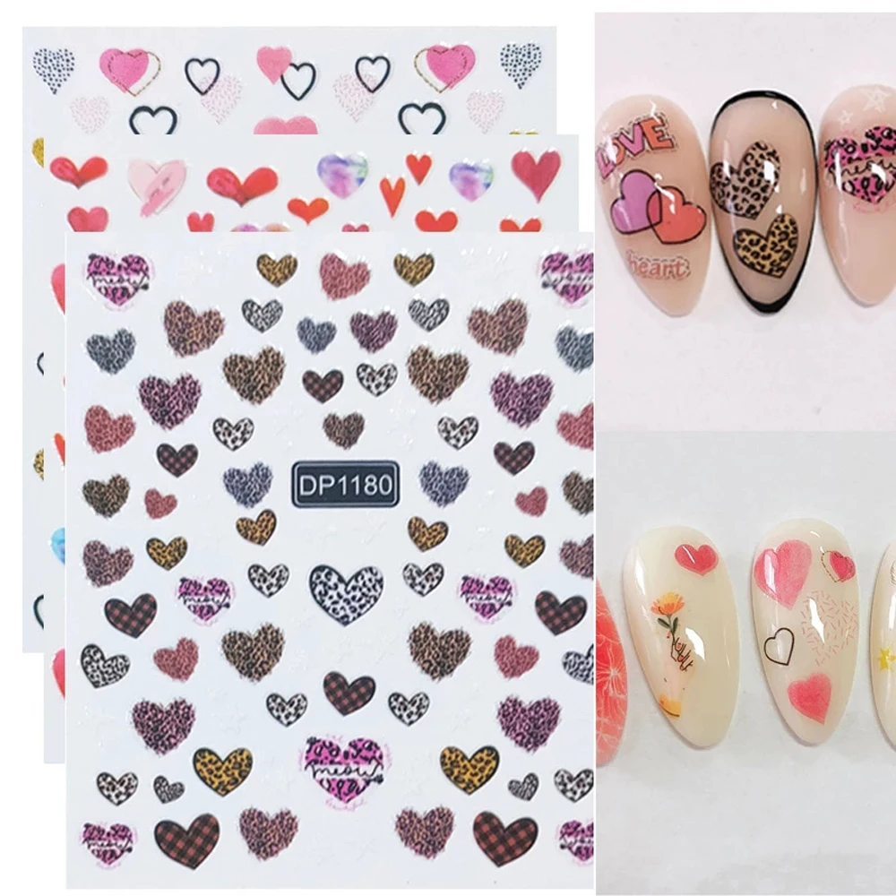 

Новое поступление, леопардовые цветные градиентные наклейки для ногтей в виде любящего сердца, Самоклеящиеся украшения для ногтей, 3D перев...