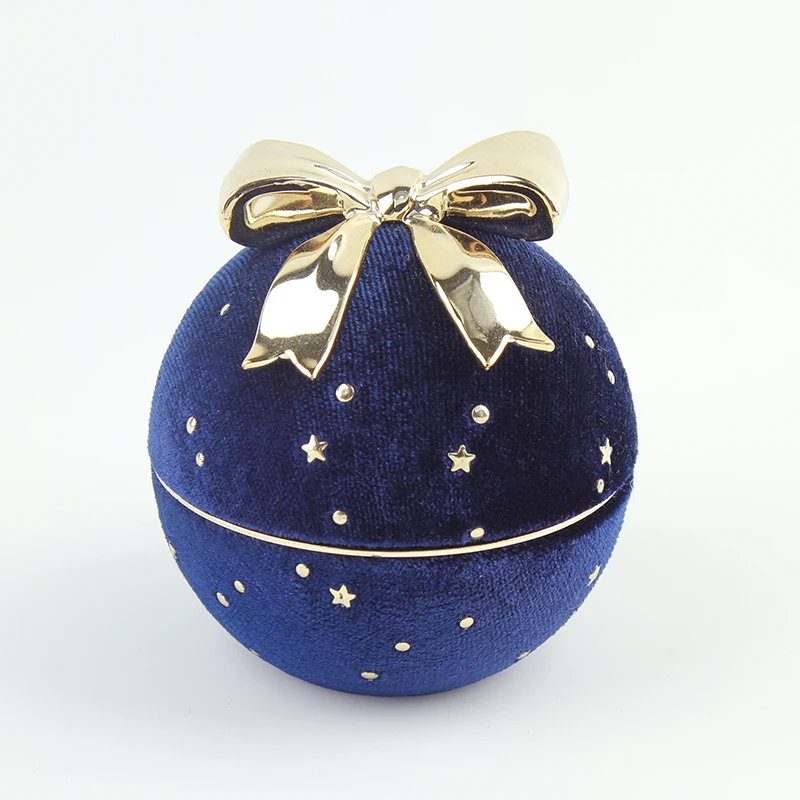 

Royal Blue Sphere With Bow Jewelry Gift Box Christmas Gift Box Inlaid Phnom Penh Wedding Ring Pendant Box or Case