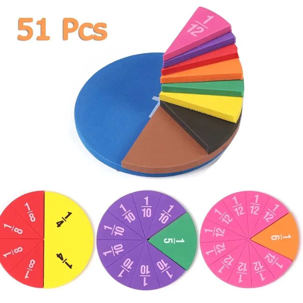 

51Pcs Circular Fractions EVA Fraction Instrument Demonstrator Kids Early Education Math Toy Teaching Aids Gift Student Learning