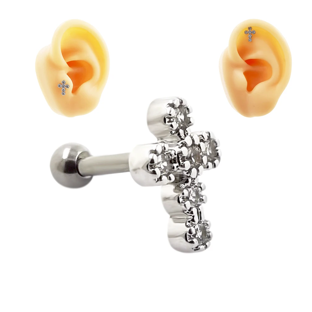 

JHJT 16G(1.2mm) 316L Surgical Stainless Steel Cartilage Earrings Cross Barbells Helix Tragus Lobe Ear Piercing Body Jewelry