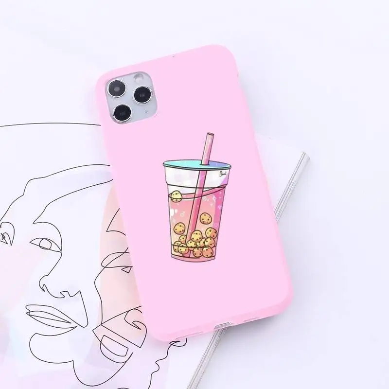 

Heart Cartoon Milk Tea Phone Case Candy Color for iPhone 6 7 8 11 12 s mini pro X XS XR MAX Plus