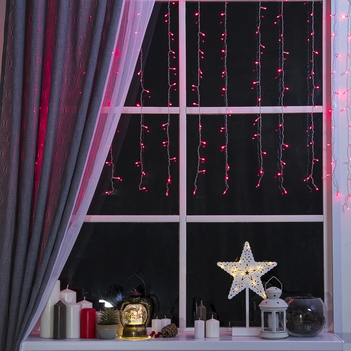 Гирлянда &quotЗанавес&quot УМС вилка 1.5 х 1 м LED-180-220V 8 режимов нить прозрачная свечение