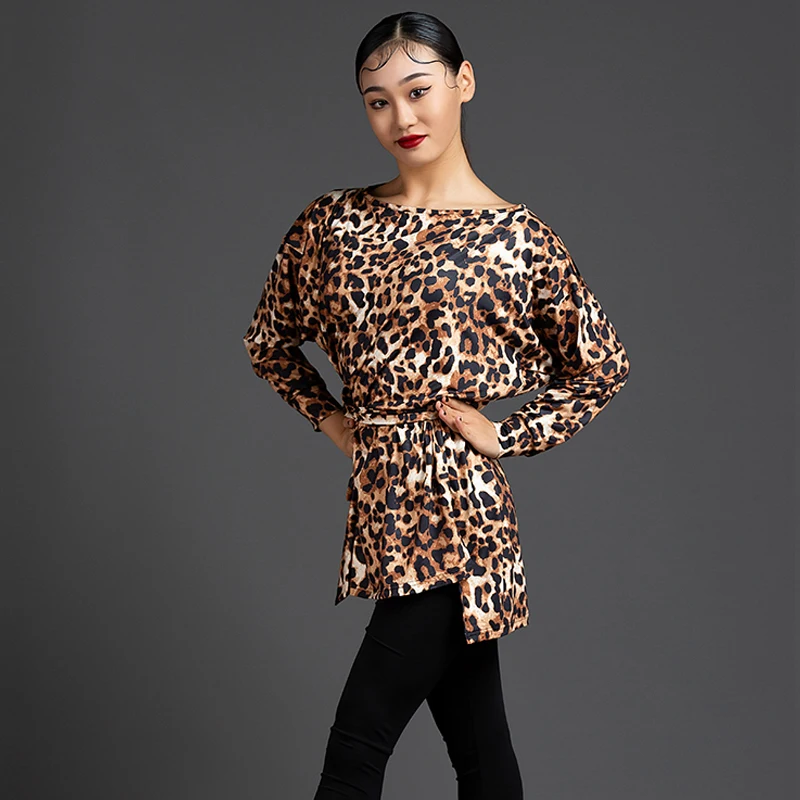 Топ женский леопардовый для танго одежда латиноамериканских тренировок с