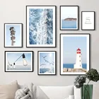 Океан Маяк пальмовое дерево птица пейзаж настенная живопись холст скандинавские плакаты и принты настенные картинки для декора гостиной