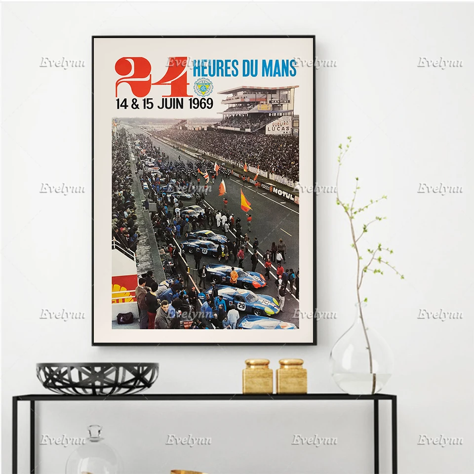 

Vintage 24 Heures Du Mans Racing Poster 1969 / Automotive Decor/Wall Art Prints Home Decor Canvas Unique Gift Floating Frame