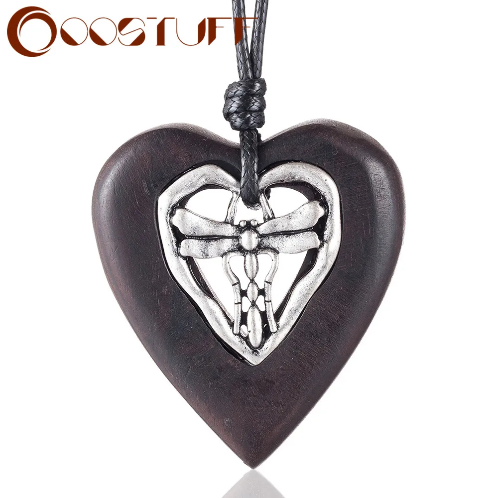 Подвеска в виде сердца из сандалового дерева со стрекозой Модные женские