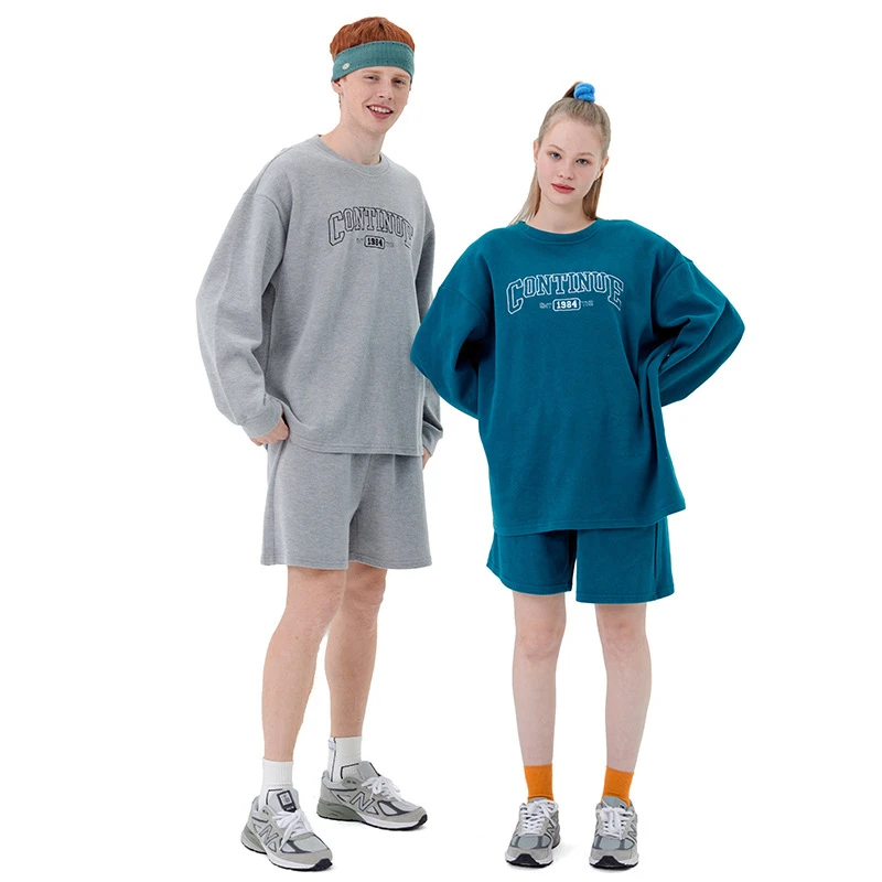 Japanese Harajuku Streetwear Oversized Two Piece Shorts Sets for Women and Men Vintage 90s Shorts and Long Sleeve T Shirt Set