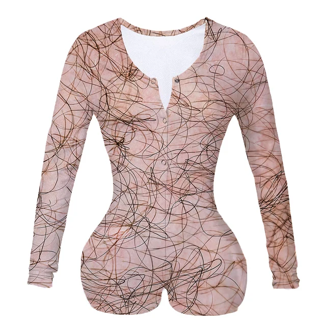 

Women Custom Made Hairy Joke-Prank Sublimation Print Summer Long Sleeves Onesie