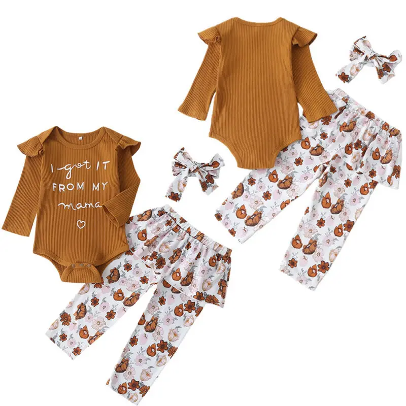 

3Pcs/set Newborn Baby Kids Letter Printed Long Sleeve Top Pants Trouser Headband Kids Clothes Girls Boutique Kids Clothing