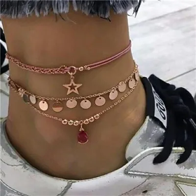 Docona Boho Fish Seashell ананас глаз кактус многослойный ножной браслет набор для женщин кабель цепи бисером ножной браслет ювелирные изделия для ног - Окраска металла: B27309