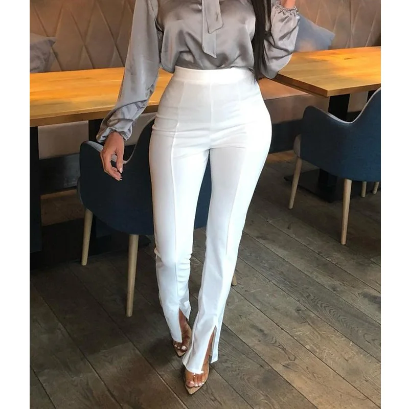 Брюки женские облегающие с завышенной талией однотонные элегантные длинные