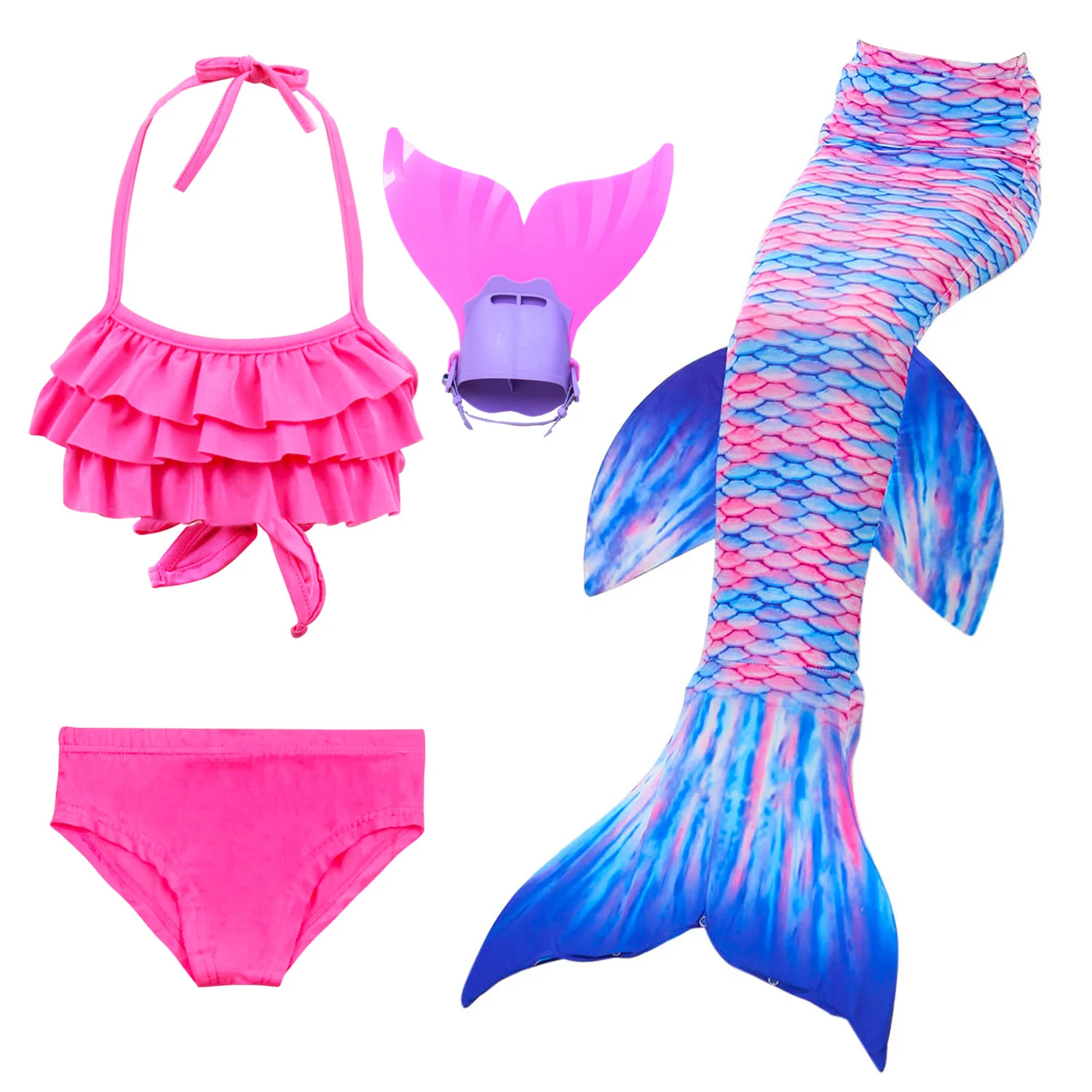 

4pcs Girls Children Child Birthday Holiday Gift Swimming Bikini Set Swimsuit Fancy Mermaid Tail Cosplay Costume 2020
