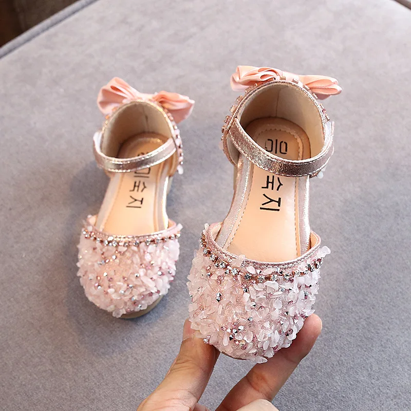 New Children Princess Shoes Baby Girls Flat Bling Leather Sandals Fashion Sequin Soft Kids Dance Party Sparkly Shoes A986