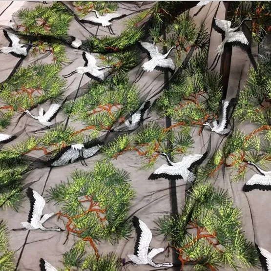 1 ярд кружевная ткань с вышивкой лес птица модная Высококачественная Женская
