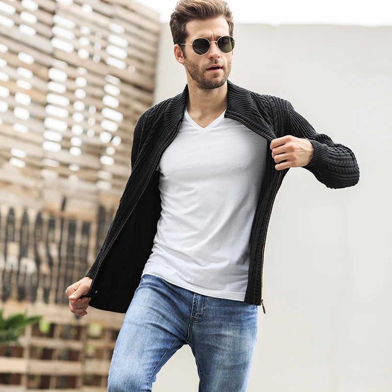 Осенний свитер мужская мода жаккардовый теплый кардиган Мужская однотонная