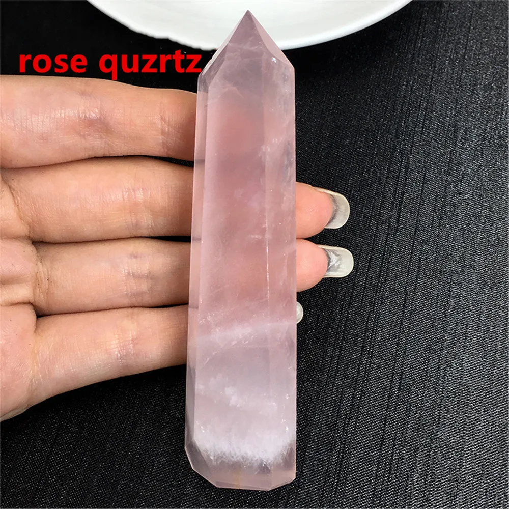Natural Fluorite Citrine pink Hexagonal Column Crystal Point Healing Wand Mineral quartz Home Decoration Stone |