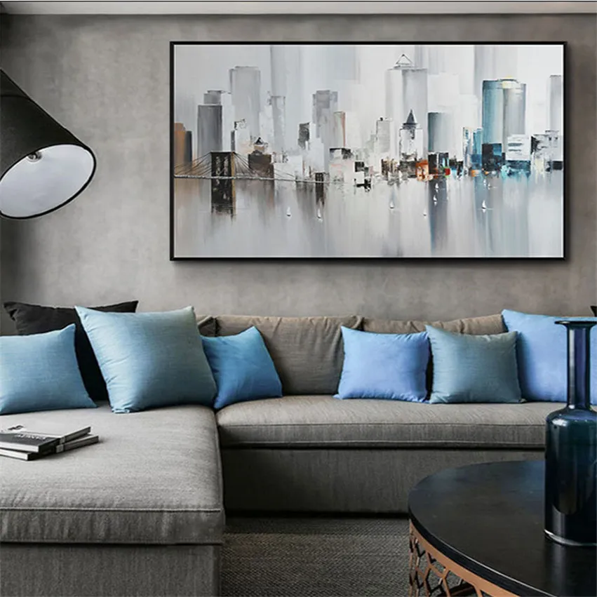 

Hand-Painted Modern Abstract Art Decoration Oil Painting On Canvas New York City Buildings Picture Wall Decor For Bedroom