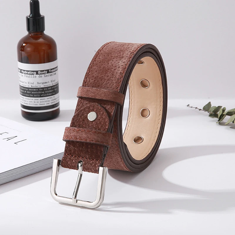 ELIfashion Pigskin Genuine Leather Belt Luxury Strap Dress And Jeans Belts For Women Fashion Shining Silver Buckle 9 Colors - Цвет: brown