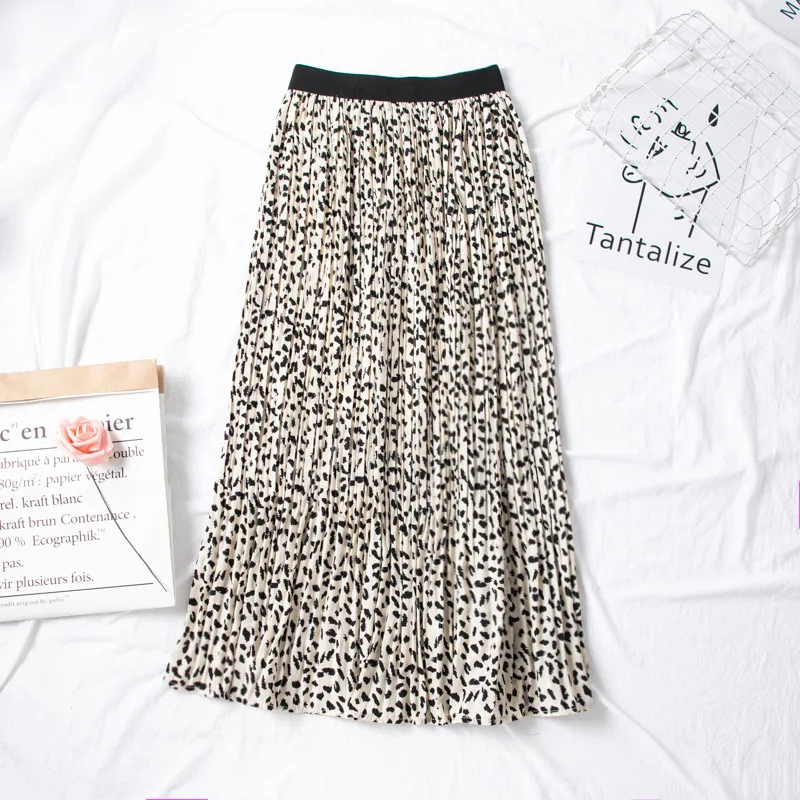 

Spring High Waisted Slim Printed Pleated Skirt Women Autumn Korean Midi Skirts Womens Casual Long Womens Skirts