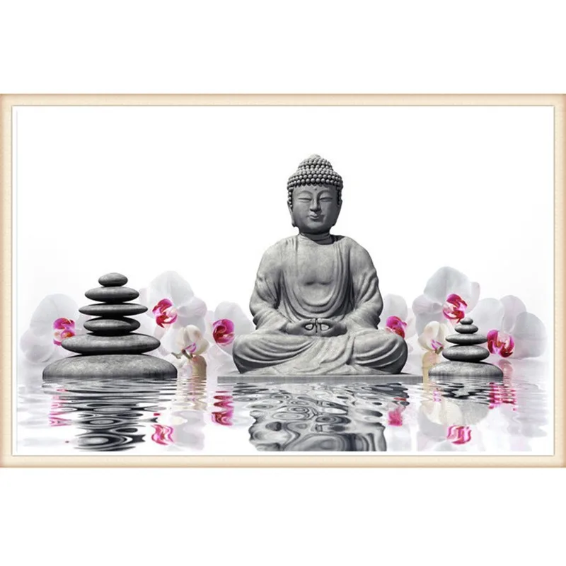 Алмазная 5D живопись Лотос Будда полностью покрытая стразами 3D картина круглые