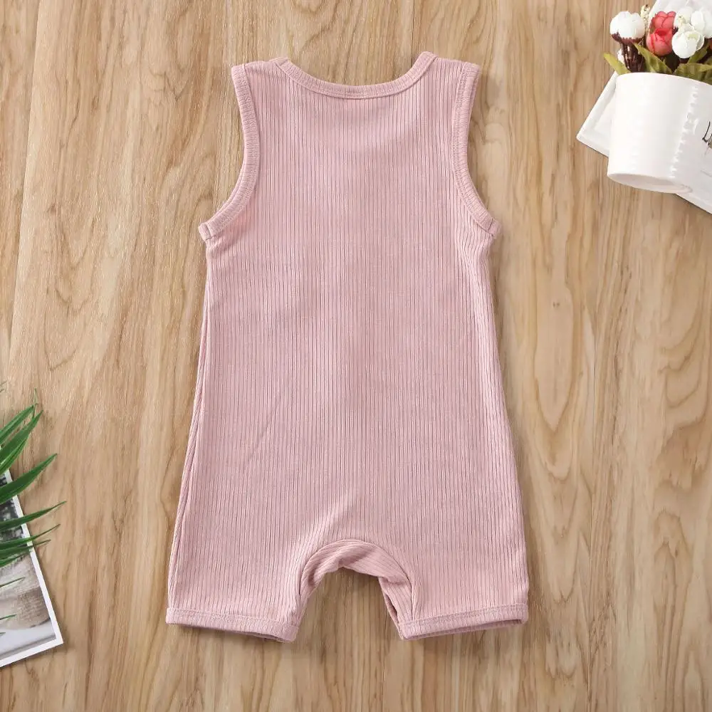 

2020 Baby Girls Boys Summer Clothing Jumpsuits Ribbed Knitted Romper Sleeveless One-Pieces Solid Outfits Baby Sunsuit 0-24M