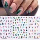 3D наклейки для ногтей Harunouta с зелеными листьями и полосками, слайдеры с весенними цветами и листьями, переводные наклейки для ногтей, украшения для маникюра