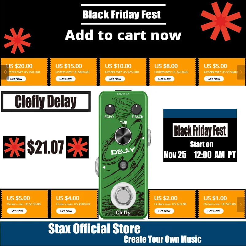 

Clefly LEF-314 Guitar Delay Pedal Analog Delay Guitar Effect Pedal Switching, Fully Vintage Delay True Bypass