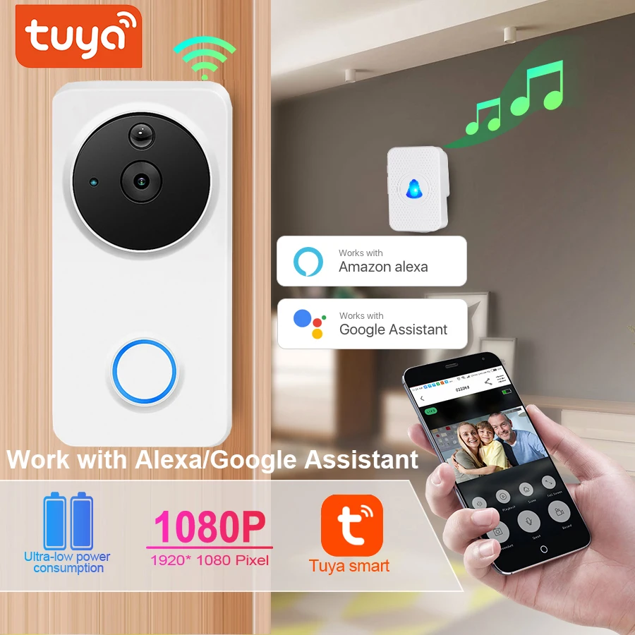 

Дверной Видеозвонок Tuya, 1080P, Wi-Fi, водостойкий, IP54